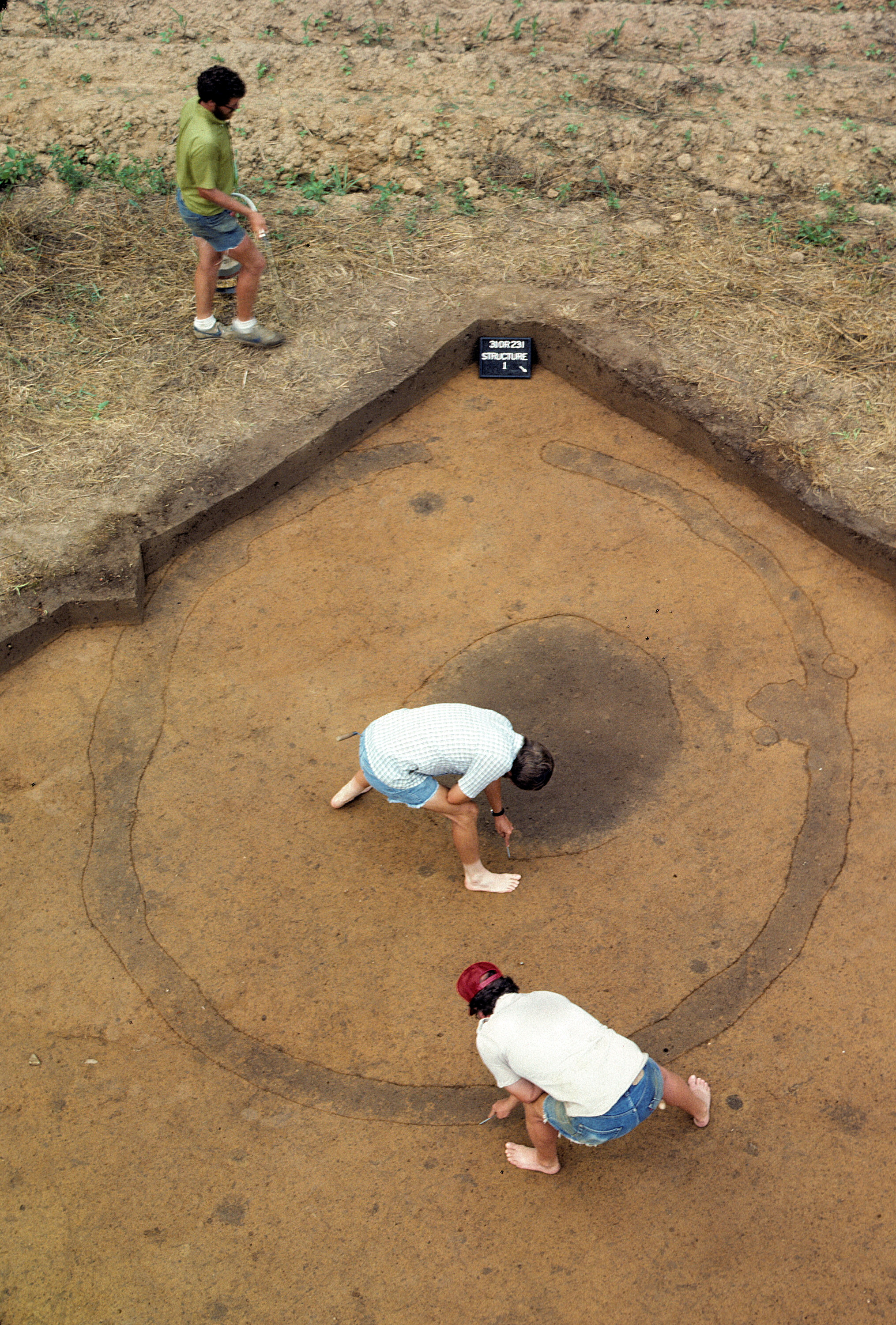 <b>Preparing to map a wall-trench structure  and associated pit at Occaneechi Town. </b>