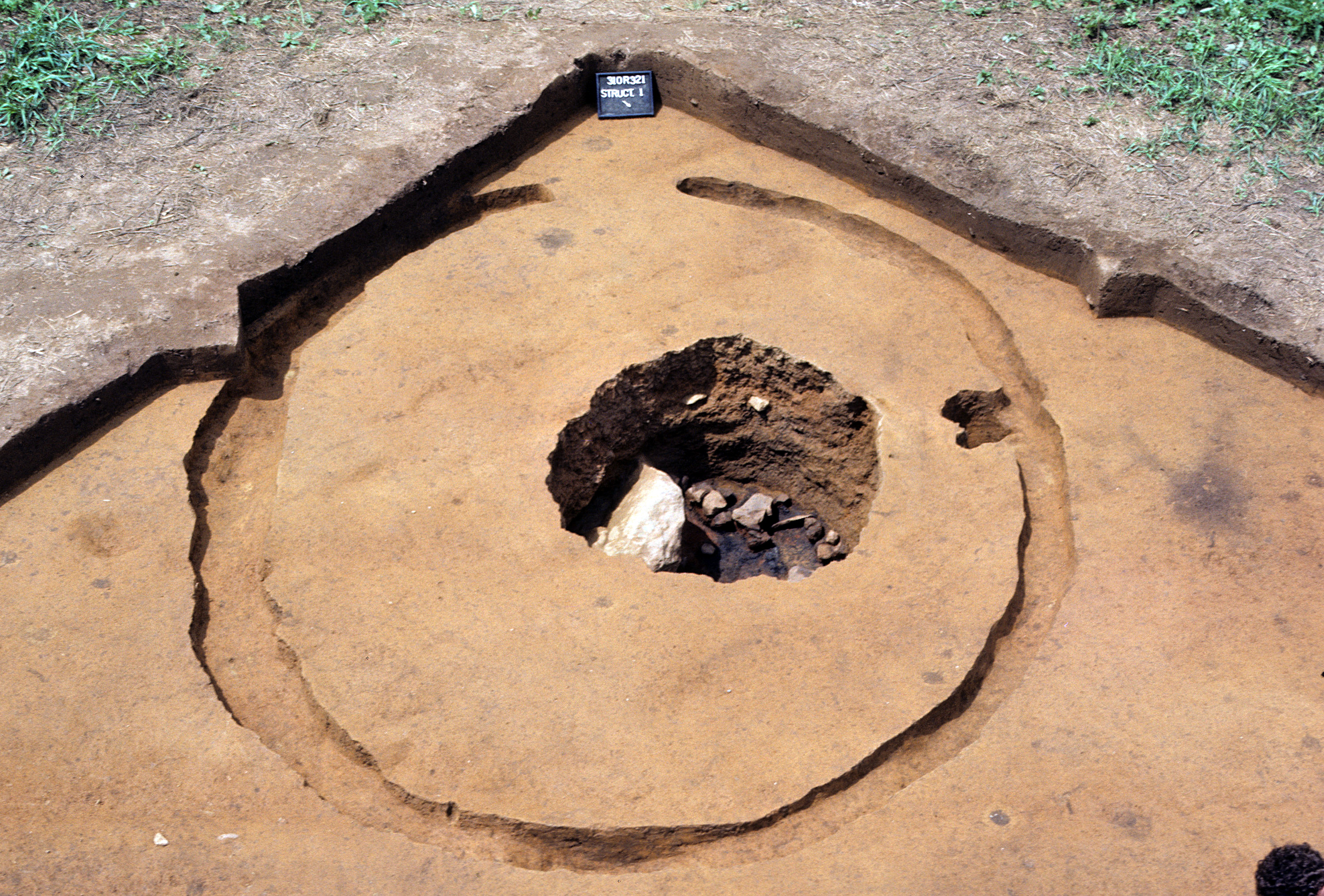 The excavated remains of a wall-trench structure  and associated pit at Occaneechi Town. 